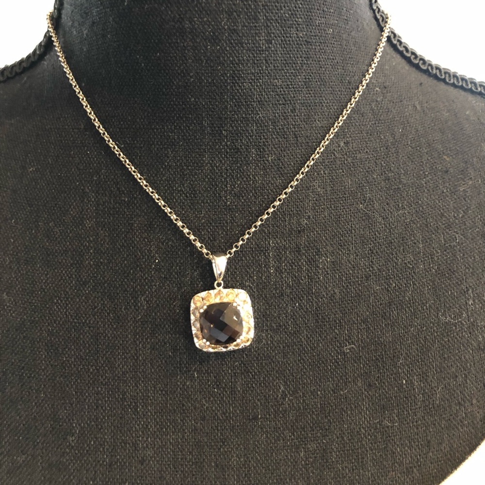 VINTAGE DARK AMBER & CRYSTAL NECKLACE W/ANTIQUED LOBSTER CLAW CLASPED CHAIN 😍😍